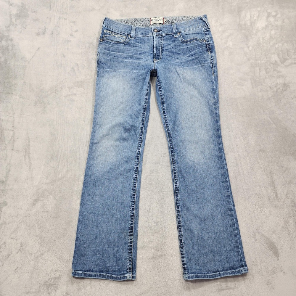 Ariat Jeans Womens 34L LONG Blue Mid Rise Whipstitch Bootcut REAL Stretch Denim